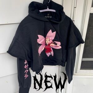 NEW Naruto Sakura Dolls Kill Double Layer Cropped Hoodie Goth Punk Anime XS